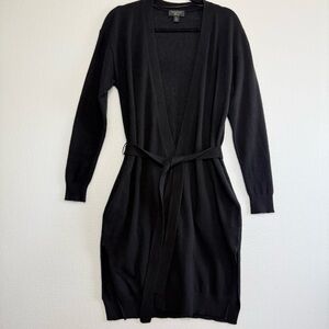 Charter Club Tie Waist Longline Cashmere Cardigan Size M Black Wrap Duster